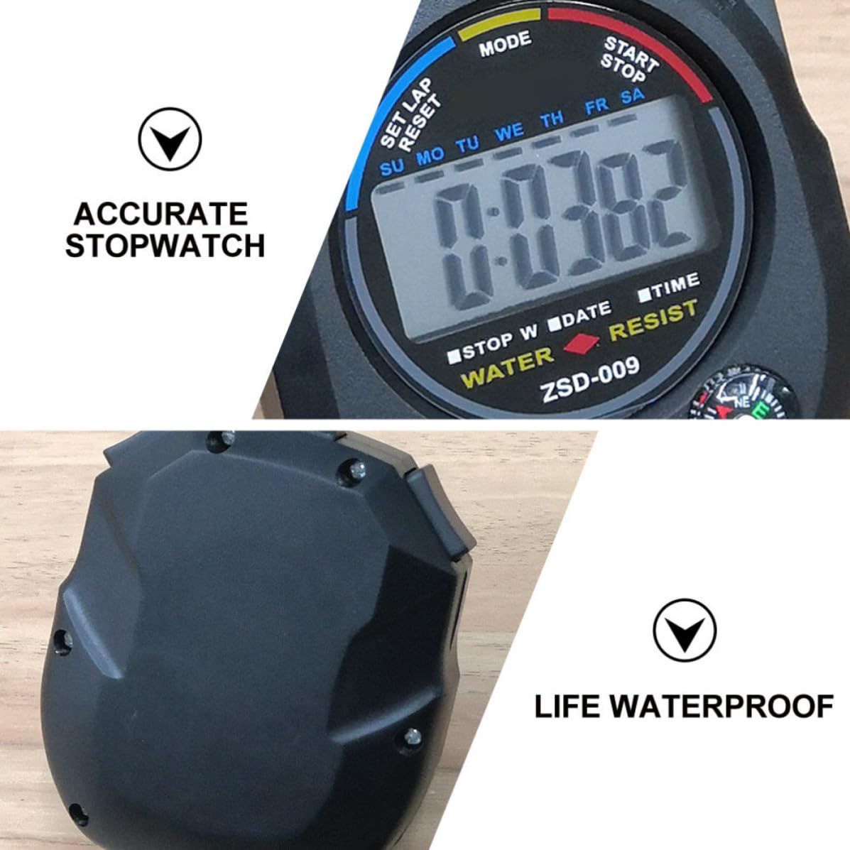 Cronometro Elettronico Zsd-009 Nero 6 Pezzi in Abs | Timer Sportivo Leggero e Pratico, Uso Semplice, Formato Tascabile per Allenamento e Gara
