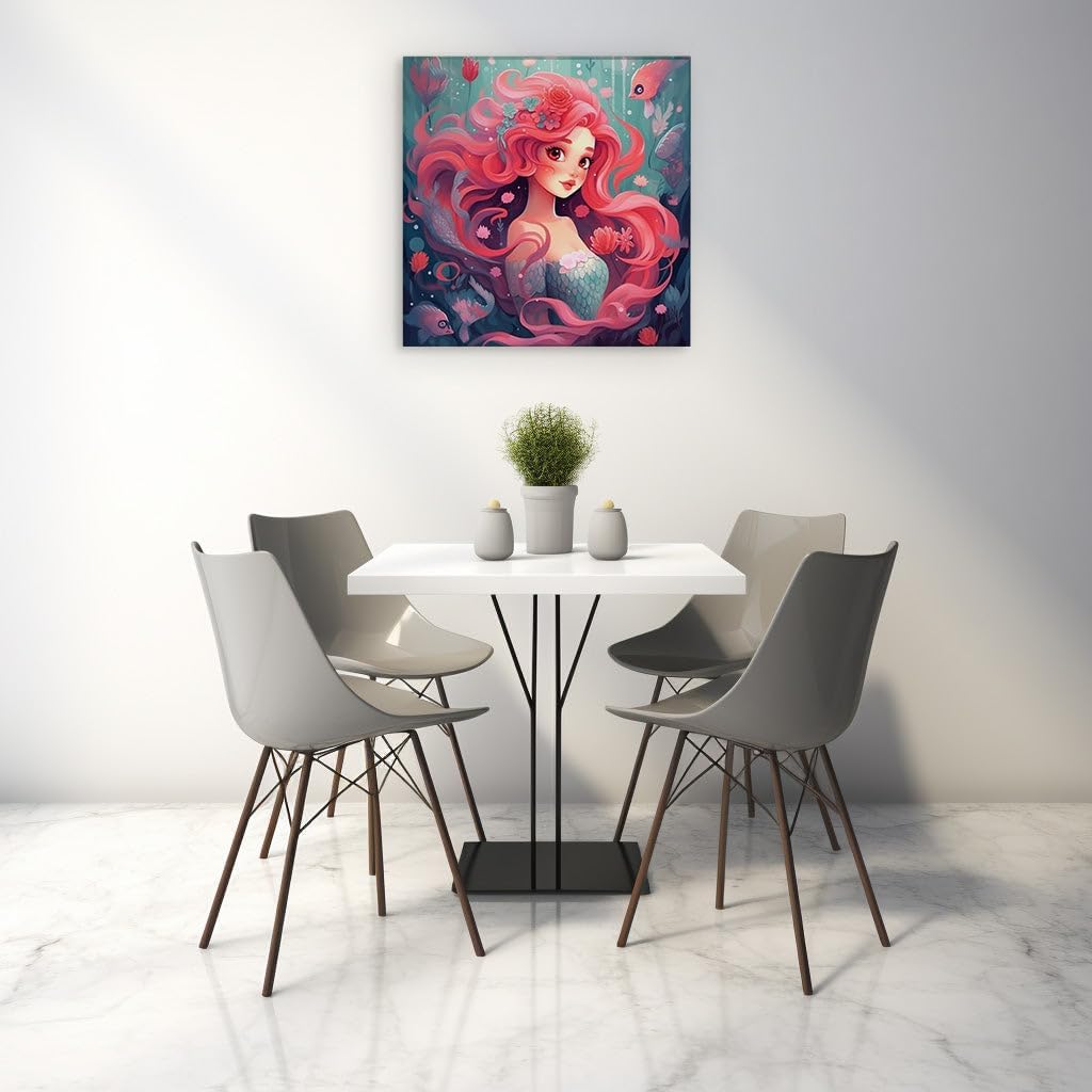 Canvas for Living room. Mesmerizing Mermaid Majesty in a Blossoming Underwater Fantasy, 27 x 18 inch Canvas Wall Art - Contemporary Masterpieces - Modern Home Decor - 69x46 cm (27x18 inch)