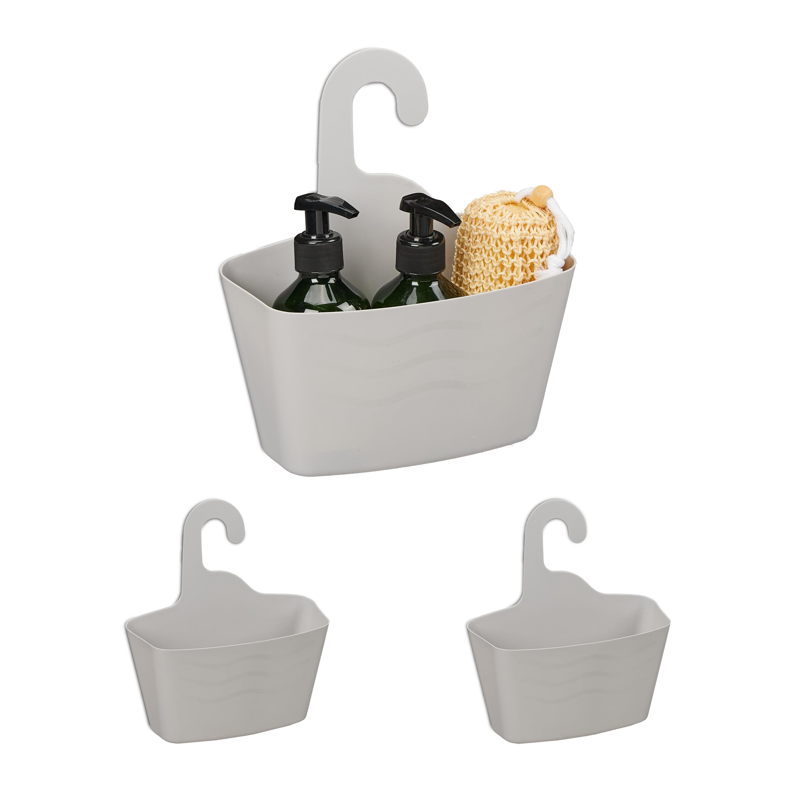 Relaxdays Grey Set Of 3 Shower Basket For Hanging, No Drilling, Plastic, Bathroom Caddy, Shelf Shampoo, Gel, Organiser, 25 X 23 X 10 Cm