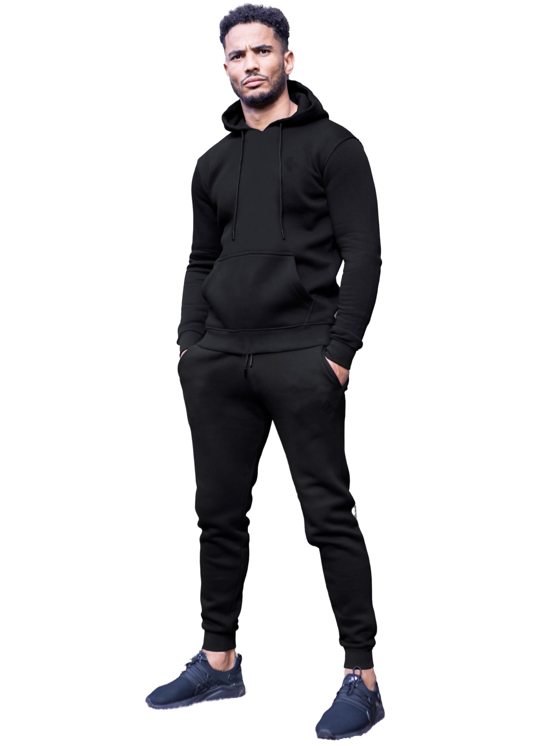 989Zé ENZO Mens Tracksuit Long Sleeve Pullover Overhead Hoodie and Casual Cotton Fleece Joggers Pants Set HD578 + JG579 TRACKSUIT BLK 2XL