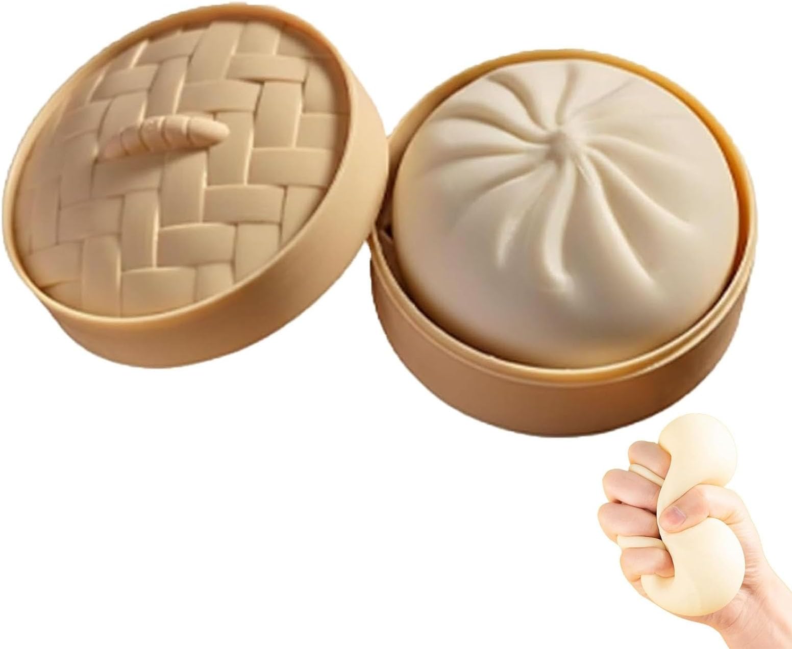 Soft Squeeze Decompression Dough, Dumpling Squishy Toy with Steamer Box, Stress Relief Sensory Ball for Adults & Kids, Anxiety Relief Fidget Toy (White)