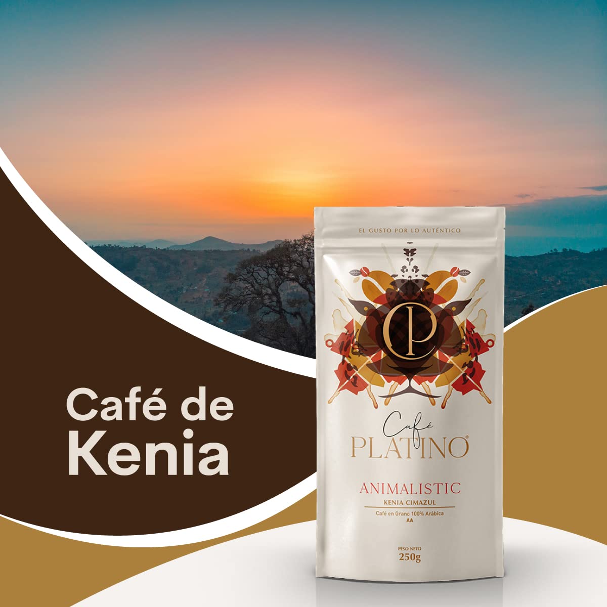 Café Platino Animalistic - Café en Grano Natural de Kenia Cimazul Tostado 250g - 100% Arábica - Categoría AA