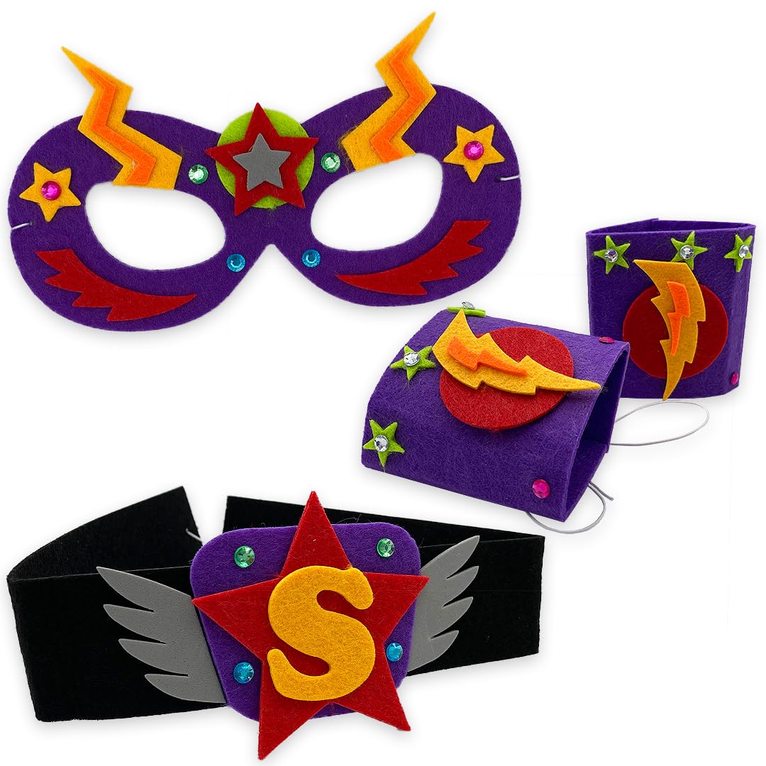 Kissymix Multicoloured Make Your Own Superhero Dress Up Kit 37 Piece Easy Make Felt Superhero Craft Kit With Belt, Mask And Wristbands