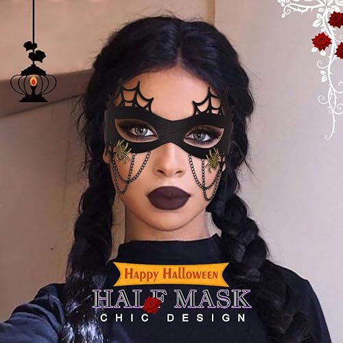 Miniatura 5 de Nicute Máscara de cuero negro para mujer, máscara de calavera para mascarada, máscaras faciales de flores, máscara de Halloween, fiesta de cosplay,