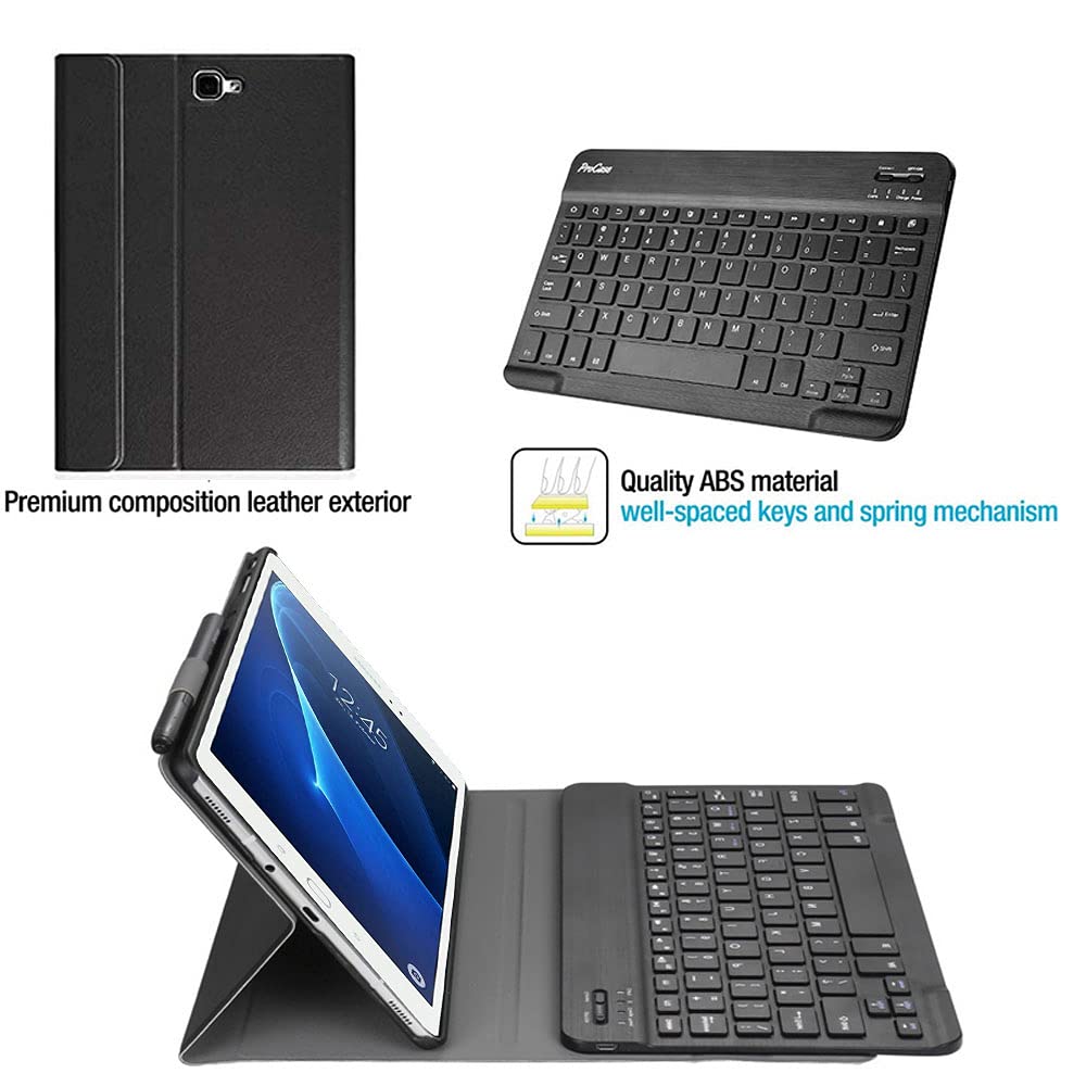 QYiD Etui na klawiature do Galaxy Tab A 10.1 2016 (SM-T580 / T585), odlaczany bezprzewodowy stojak na klawiature Bluetooth pokrowiec ze skóry PU do Galaxy Tab A 10.1", czarny
