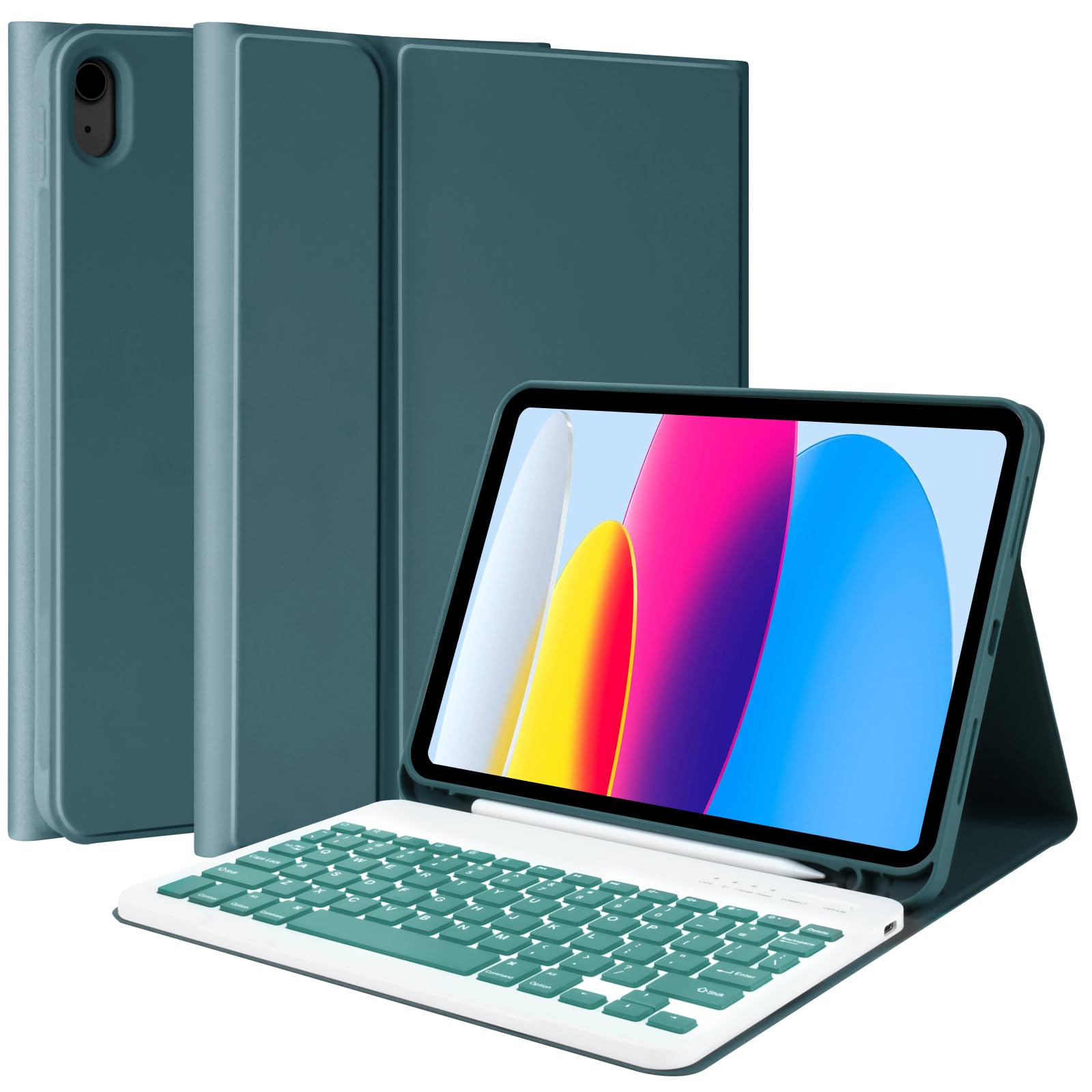 MMK Keyboard Case for iPad 11th Gen (A16, 2025) & 10th Generation (10.9", 2022), for iPad 11th 10th Generation Case with Keyboard, Wireless Detachable Bluetooth Key Board,Pencil Holder-Midnight Green