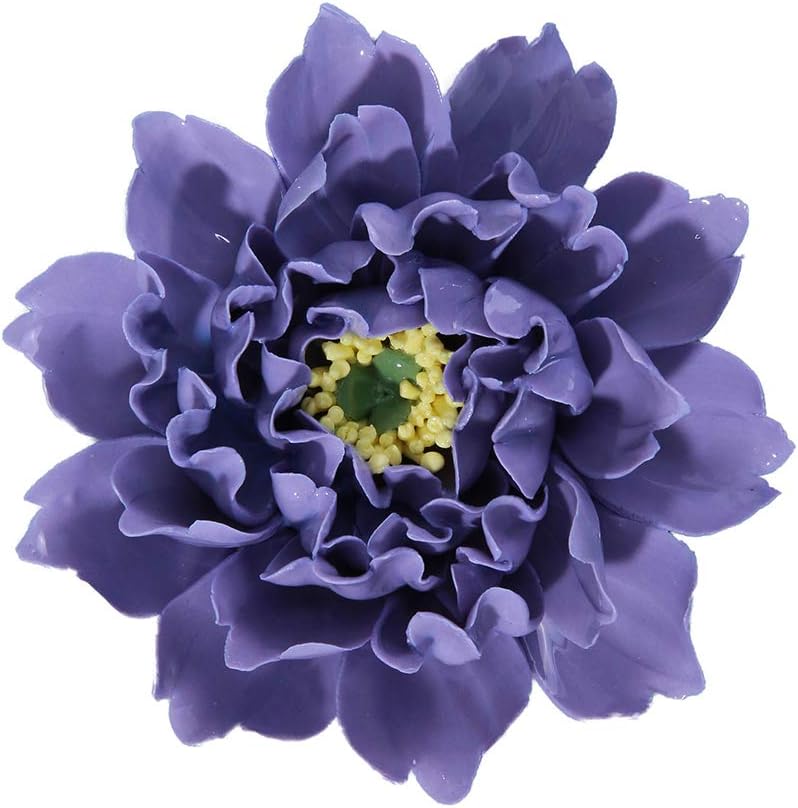 Peony Ceramic Flower Wall Décor Artificial 3D Flower Wall Art for Living Room Home Hallway Bedroom Kitchen Farmhouse Bathroom Dining Room, Purple, 5.90 inch