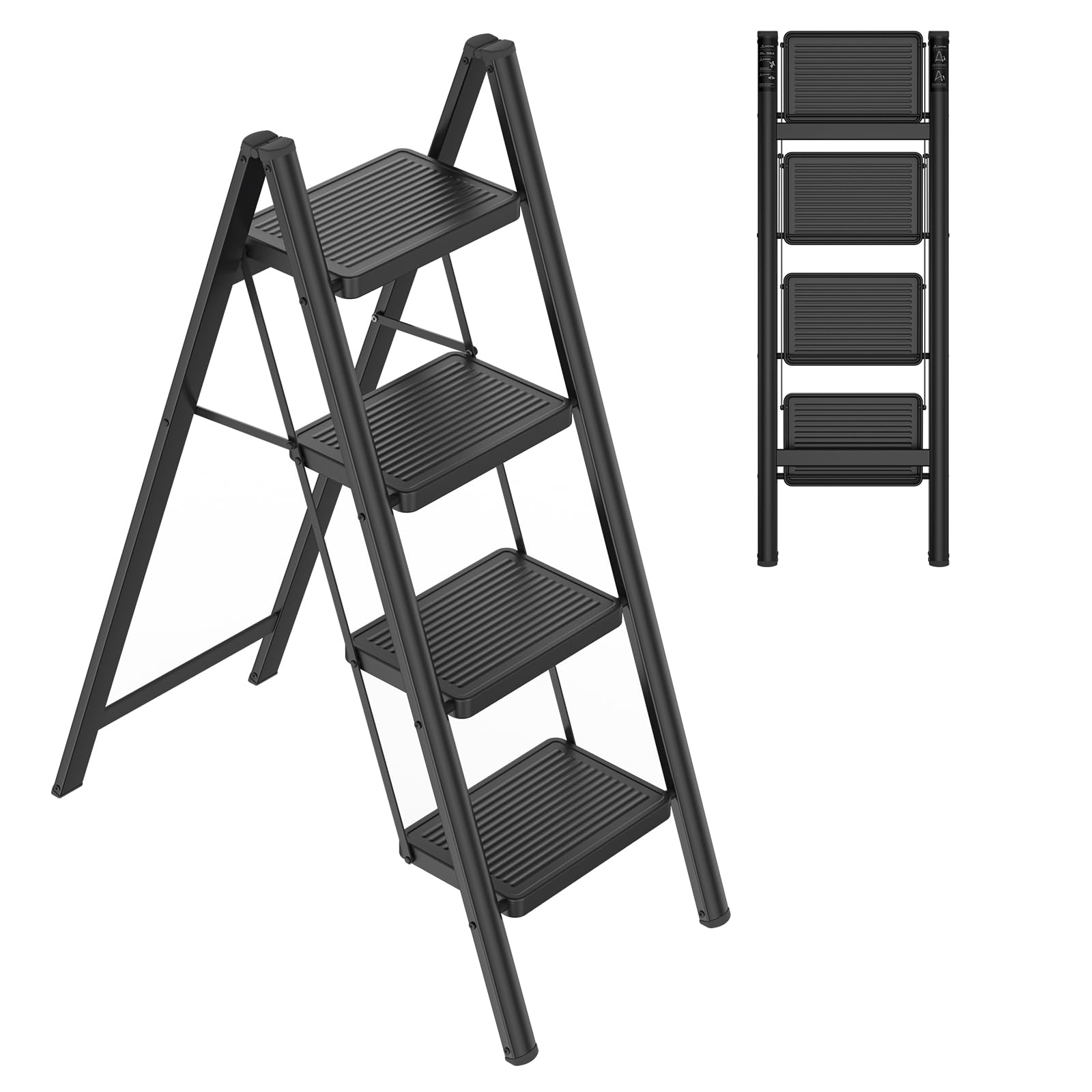 NAIZY Escabeau pliable à 4 marches - Petite échelle avec marchepied large - Échelle pliante en métal - Charge maximale : 270 kg