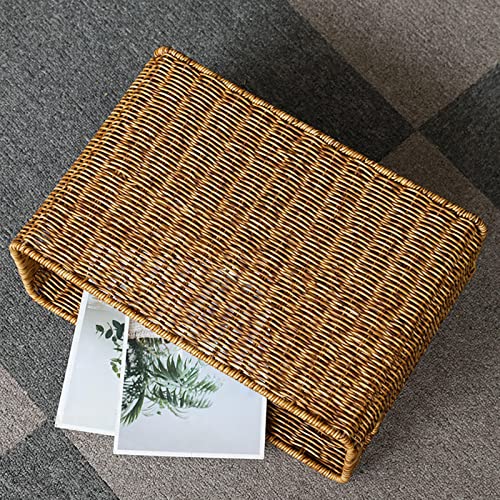 Baoblaze-Hand-Woven-Magazine-Basket-Plastic-Rattan-Sundries-Storage-Bins-Japanese-Style-Finishing-Basket-for-Closets-Bedroom-Magazine-Newspaper-Home-Dark-Brown