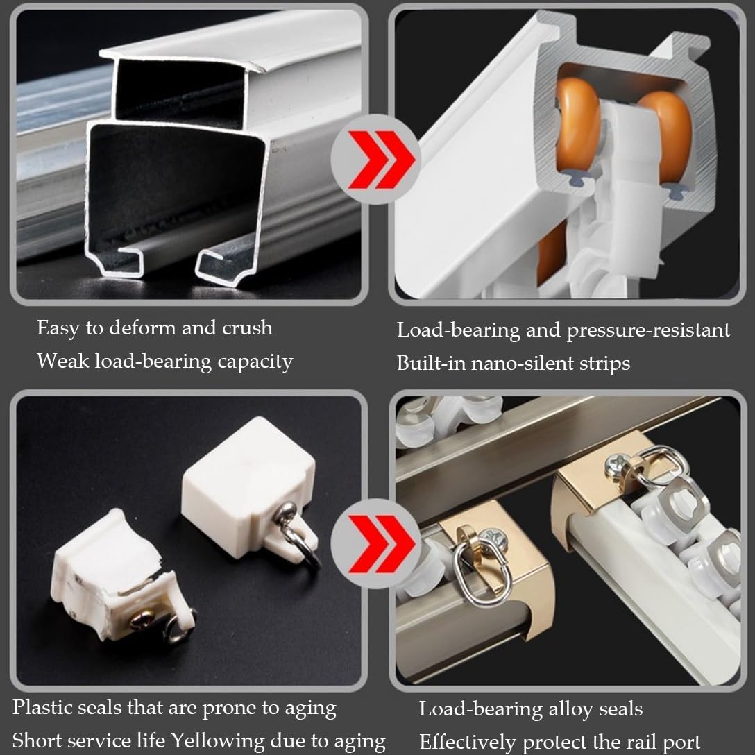 Adjustable Ceiling Curtain Track Rail 70-600cm (2.3-19.7ft) - Double Wall Mount Curtain Rod for Bedroom & Hotel - Champagne Color, 6.6FT (200CM) - Easy Installation, Sturdy & Durable