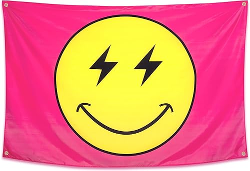 Tapiz Preppy - Bandera de cara sonriente rosa de 60 x 40 pulgadas, poliéster 200D resistente, pancarta de sonrisa linda para habitación de