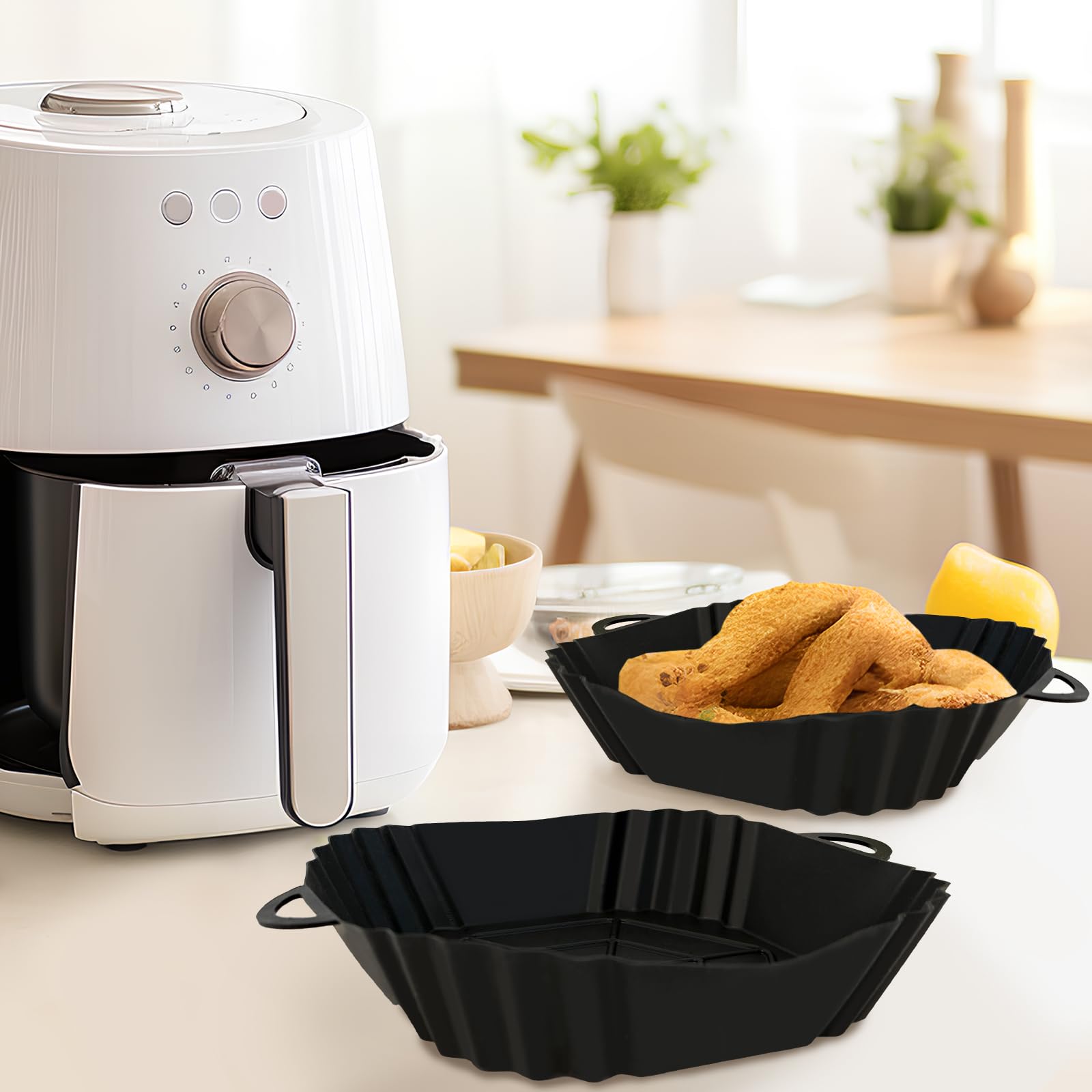 Silicone Air Fryer Liners Square for NINJA, Reusable 7.68 Inch Square Food Baking Tray for Airfryer Insert and Oven, Replacement for Parchment and Paper, Accessories Kitchen Appliances (Black) Black 7.7"L x 7.7"W