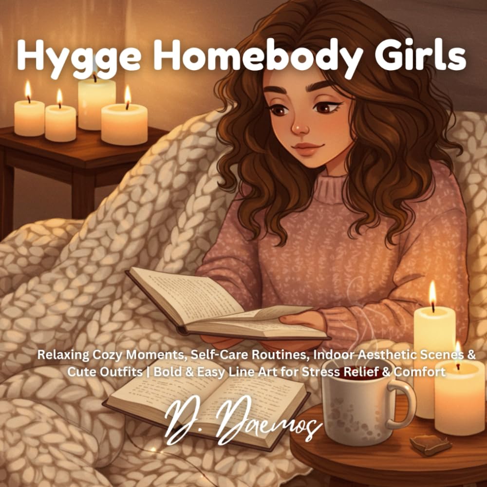 Hygge Homebody Girls: Relaxing Cozy Moments, Self-Care Routines, Indoor Aesthetic Scenes & Cute Outfits | Bold & Easy Line Art for Stress Relief & Comfort