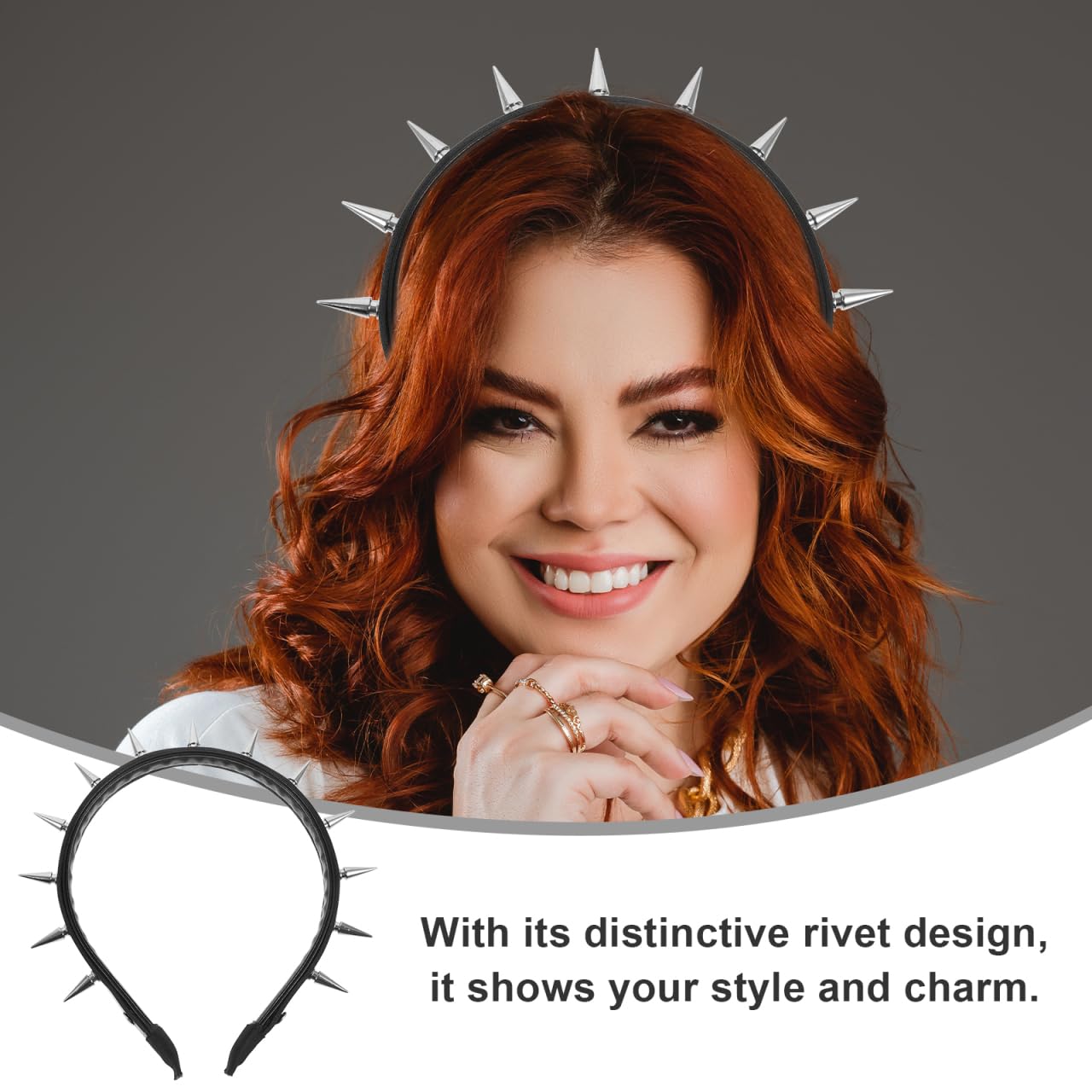 Didiseaon Punk Rivet Headband: Silver Metal Stud Rivet Spike Headband Lightweight Gothic Spiked Embellished Headpiece Accessory for Parties Halloween - Image 2