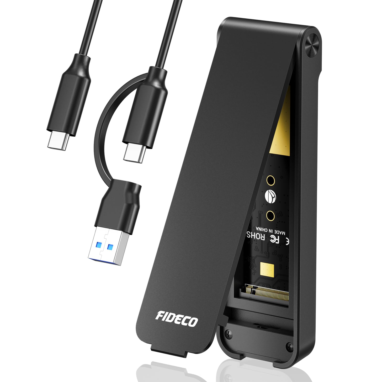 Photo 1 of FIDECO M.2 NVMe SSD Enclosure, M.2 NVMe to USB Adapter, USB 3.2 Gen 2 (10Gbps) SSD Reader for M & M+B Key, Sandwich Style Design, Tool-Free Installation, Support UASP and Trim