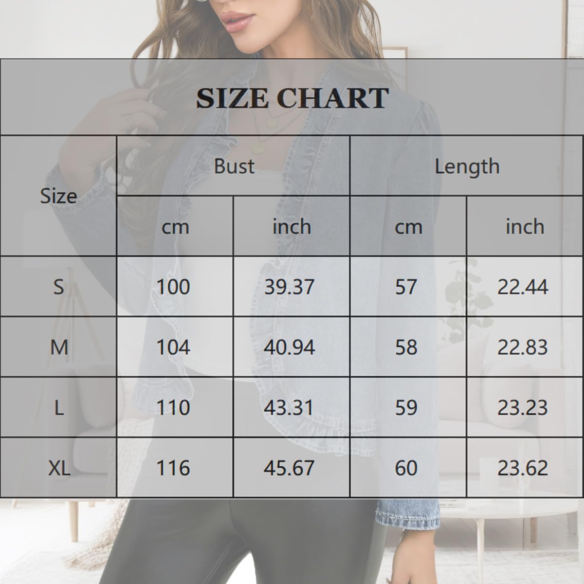 Giacca di jeans da donna con volant e apertura frontale | senza collo, cappotto in jeans, casual, alla moda per la primavera