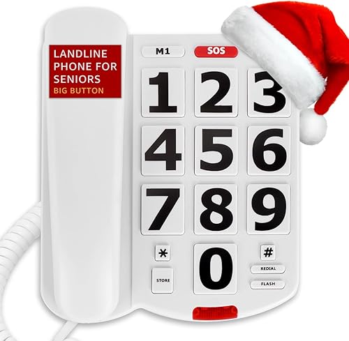 Uvital Teléfono de botón grande para personas mayores, teléfono fijo para ancianos con botones grandes, 2 teclas de marcación rápida de un solo