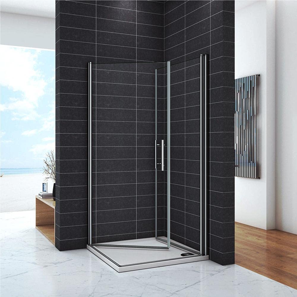 Box Doccia Angolare 187cm 2 Ante Porte Battente Vetro 6mm 80x80cm Cromo