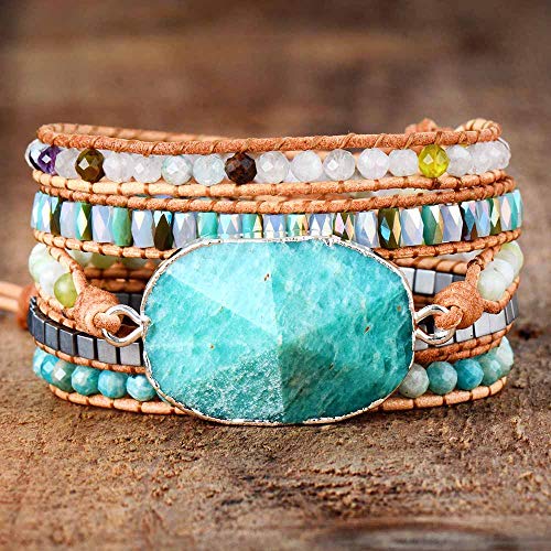 Image of Boho Wrap Bracelet for Women, Handmade Natural Imperial Jasper Multi-Layer Stone Beaded Bracelet, Bohemian Healing Crystal Stone Jewelry Gifts