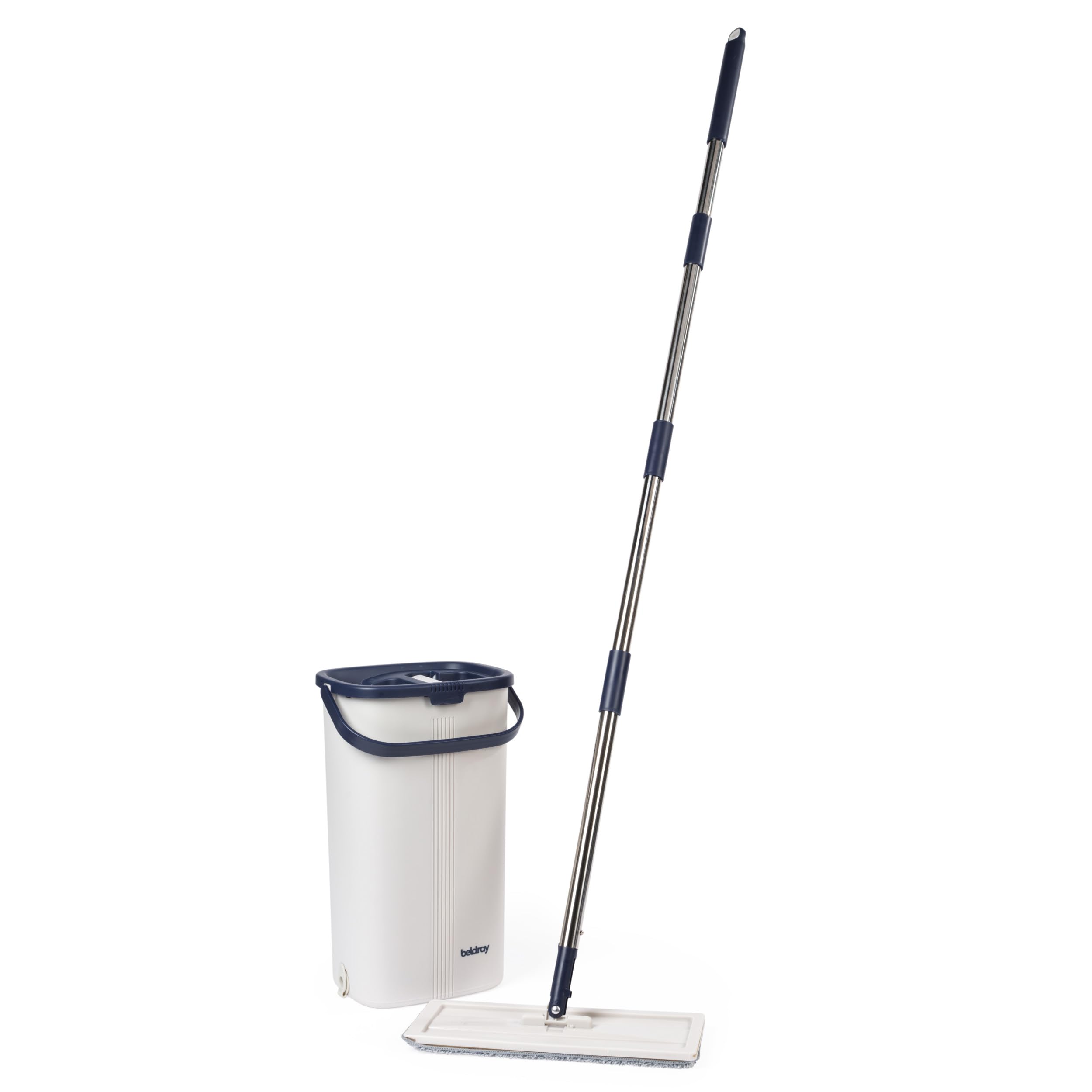 Beldray Juego de fregona Plana y Cubo de Limpieza Profunda: Cubo de fregona de 4 litros con 2 Compartimentos para remojar/escurrir y Quitar la Suciedad, 2 Cabezales de Microfibra Lavables a máquina