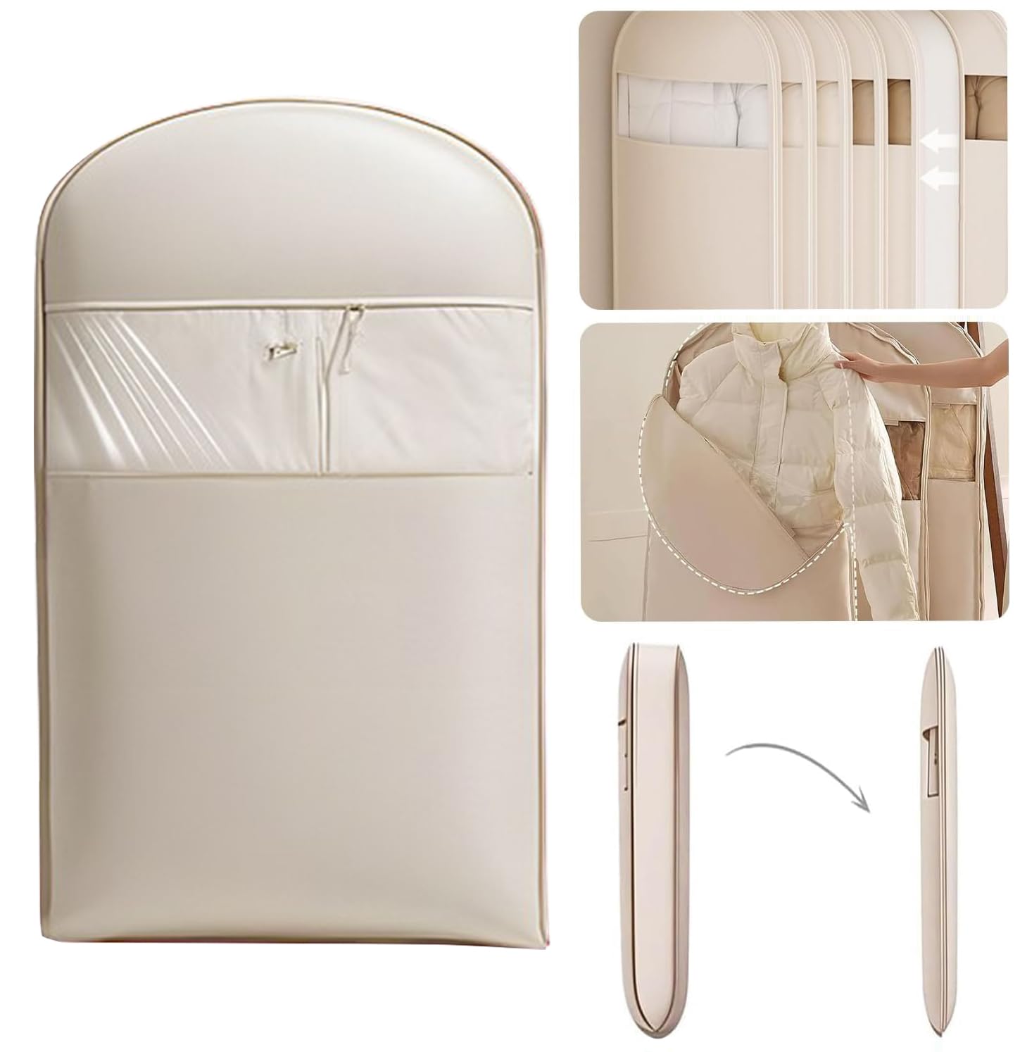 GAOXIAO Bolsa para Ropa Colgante con Cremallera Autocomprimible, Fundas Ropa Armario para Almacenamiento de Trajes Vestidos Abrigos Americanas Camisas Vestidos de Noche Beige 4pc Short 90 x 60cm