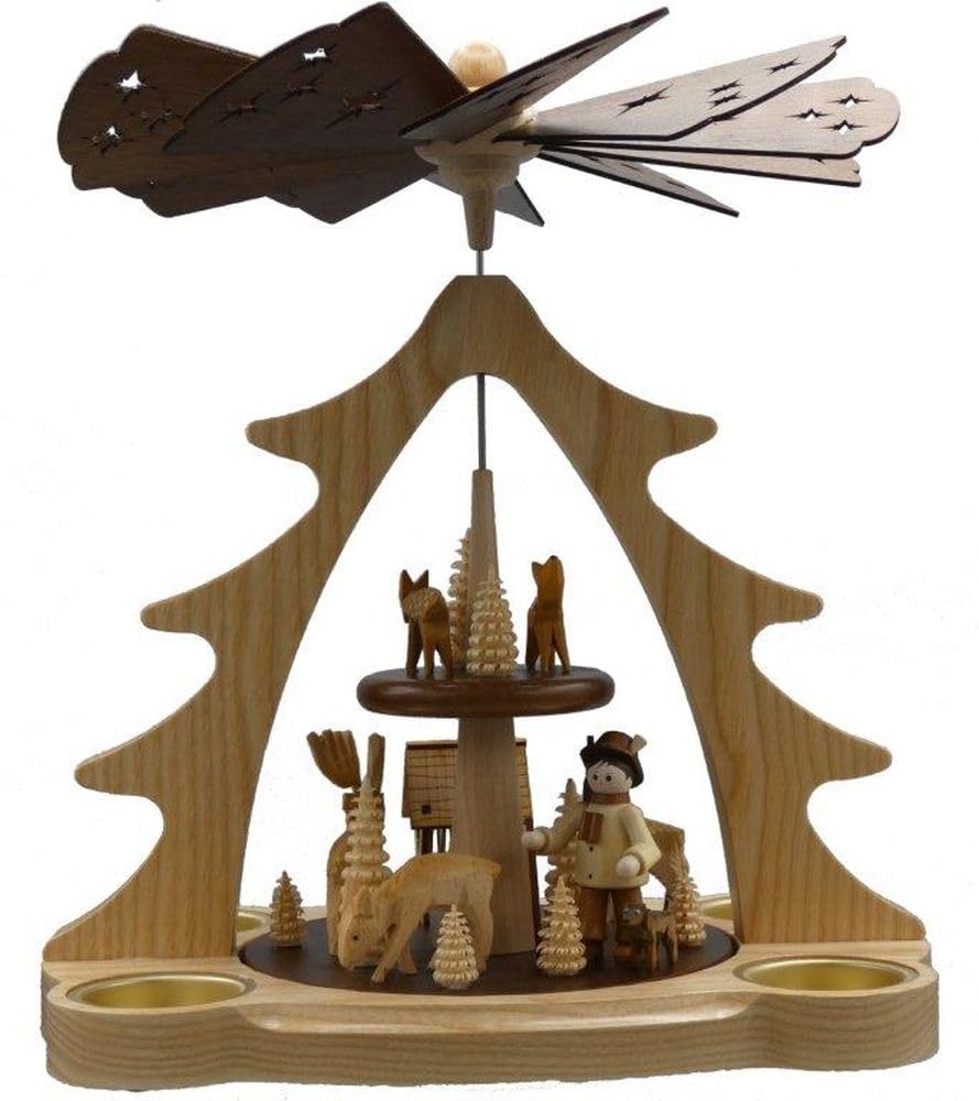 Rudolphs Schatzkiste Pyramide Förster mit Rehe im Wald mit Teelichter Natur Höhe 28cm NEU Weihnachtspyramide Waldarbeiter Holzpyramide