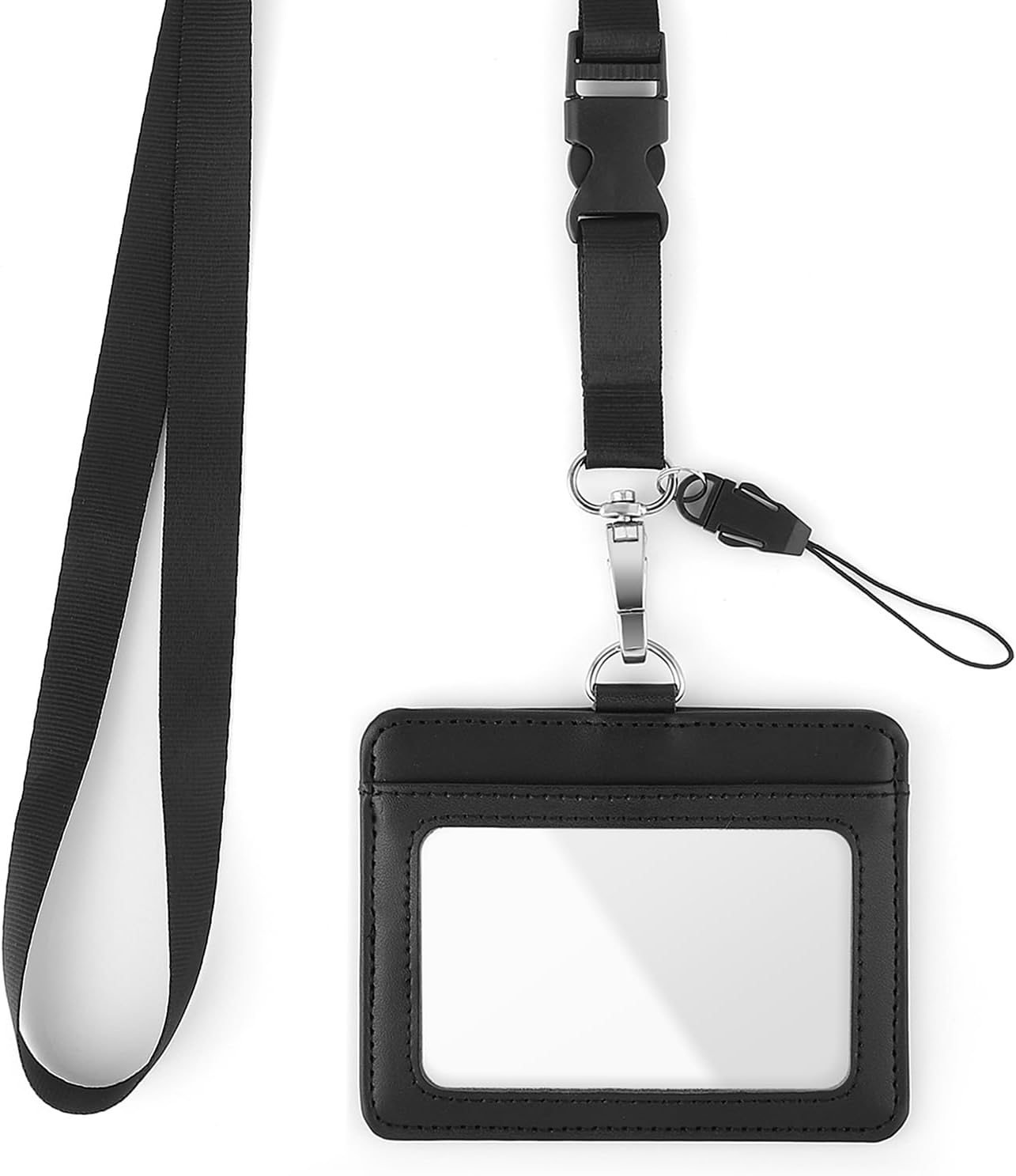 Andibro Genuine Leather ID Badge Holder with Lanyard, 2 Card Slot ID Card Holder Soft Leather ID Card Holder Waterproof Clear ID Window Card Protector Name Badge case for School Office Supplies