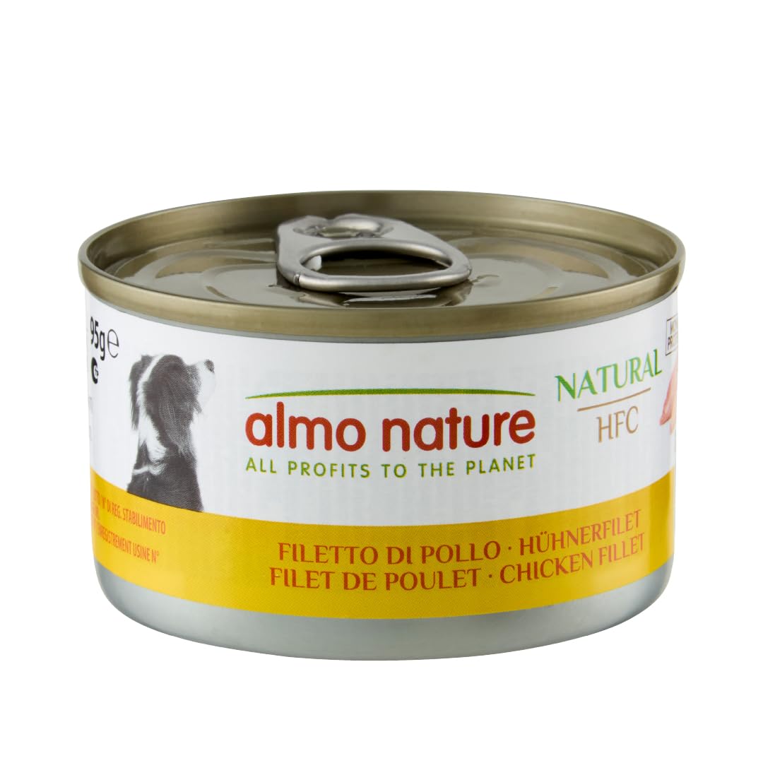 Almo Nature HFC Natural, Alimento Umido per Cani - Filetto di Pollo - Confezione da 2.28 kg (24 x 95 g)