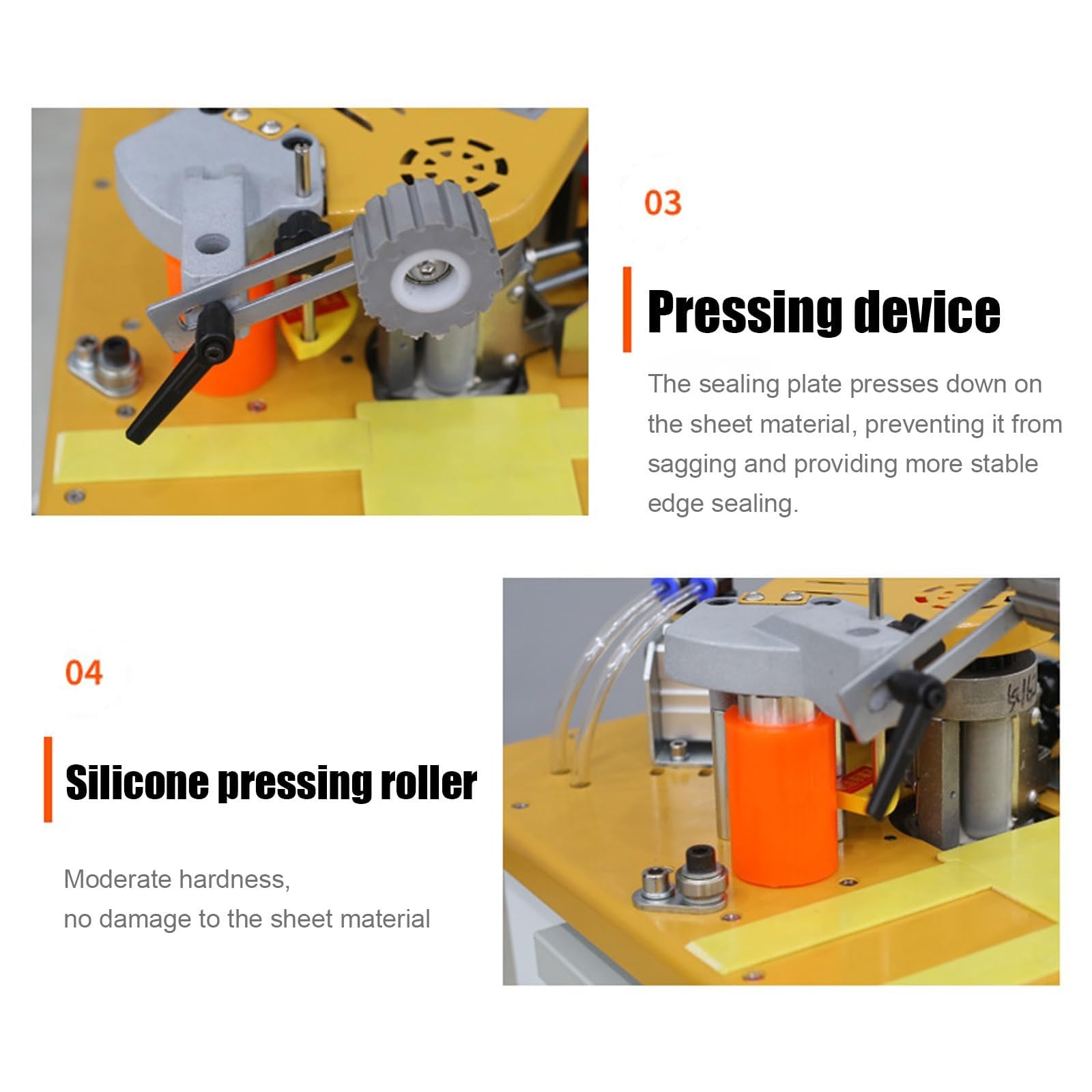 Automatische Tischkantenanleimmaschine, 1200 W, tragbar, mit Fußpedal, automatischer Bandabriss, einstellbarer Geschwindigkeit, Digitalanzeige, 2–6 m/min, für verschiedene Platten und Leisten
