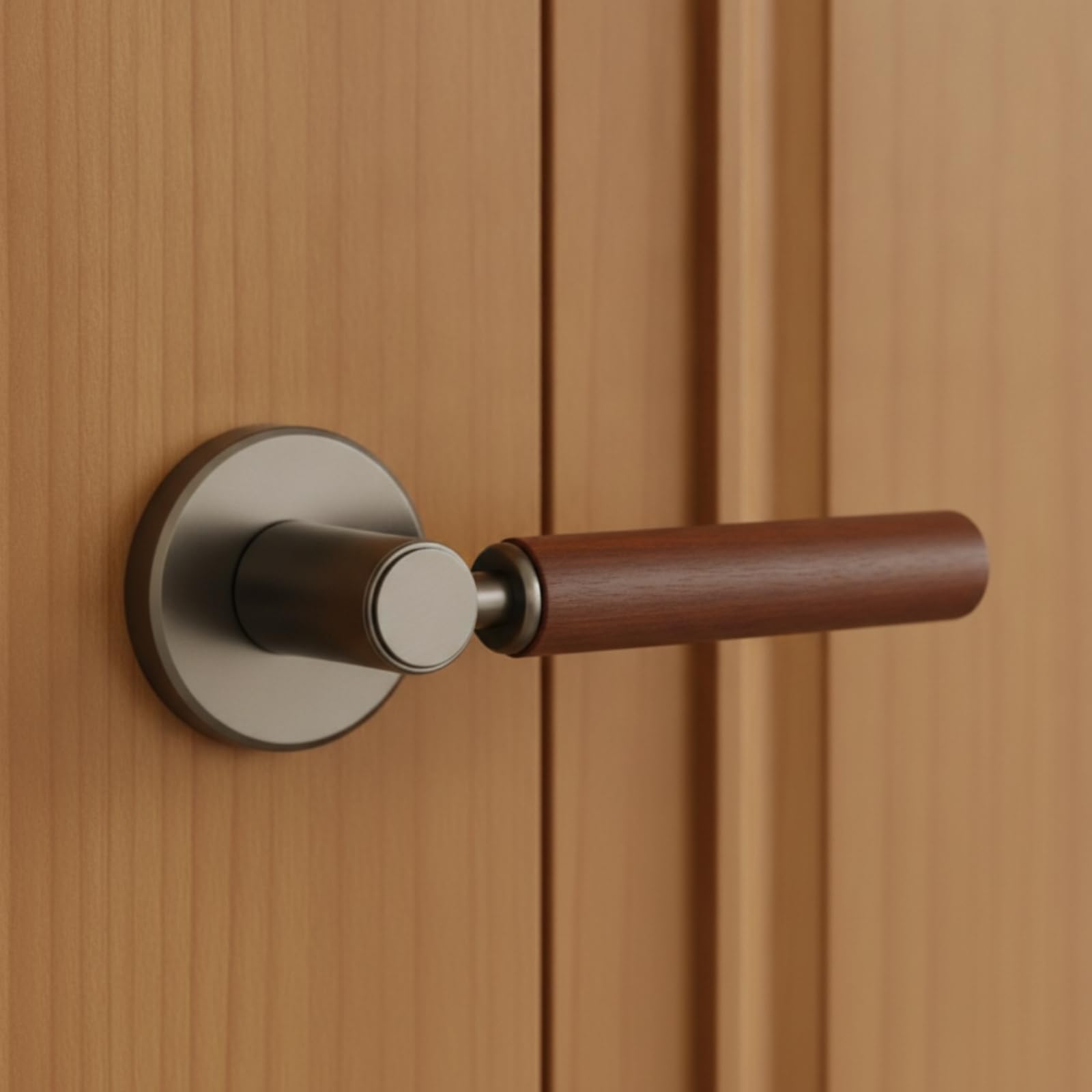 LOVIVER Picaporte Interior Manija Puerta Palanca con Roseta Madera y Aleación de Aluminio Contraste Visual Madera y Metal y Estilo Moderno Adecuado para, Array, Negro De Ensueño