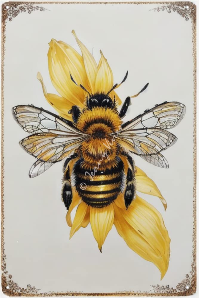 Strunt Vintage BEE Funny Tin Sign - Retro Nostalgic Metal Sign with Insect and Honey Theme - Perfect Wall Decor for Kitchen, Bar and Garden - 5.5x8 inches