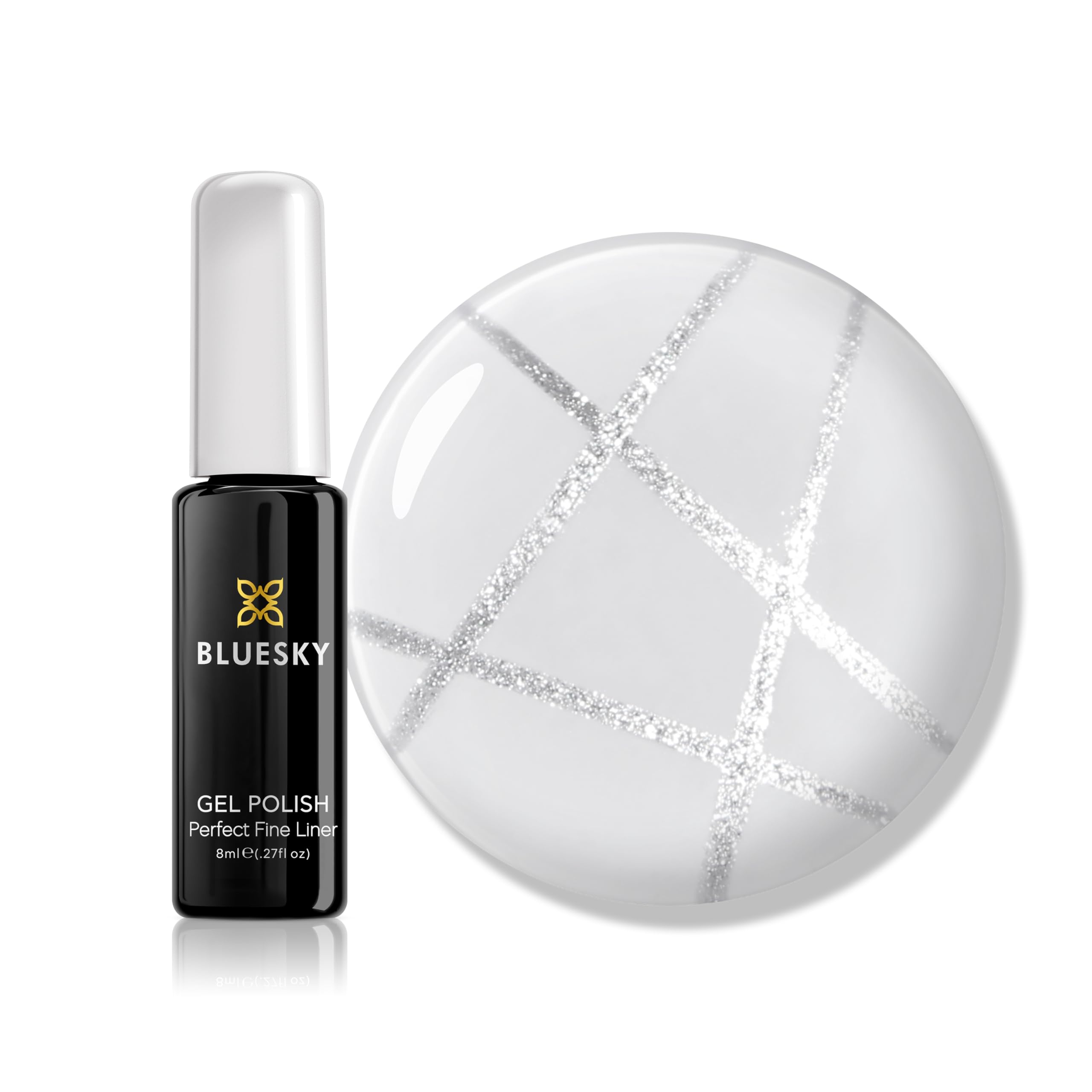 Bluesky Gel Polish, Fine Liner Nail Art Gel Polish, Silver - 8g, Gloss Fine Line Gel for Nail Design (Requires Drying Under UV LED Lamp)