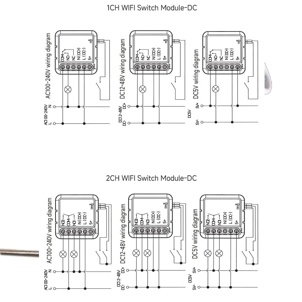 Inteligentny moduł przekaźnika WiFi, inteligentny przełącznik DC 12-48 V/AC 100-240 V, kompatybilny z Alexa i Google Home (1 kanał)
