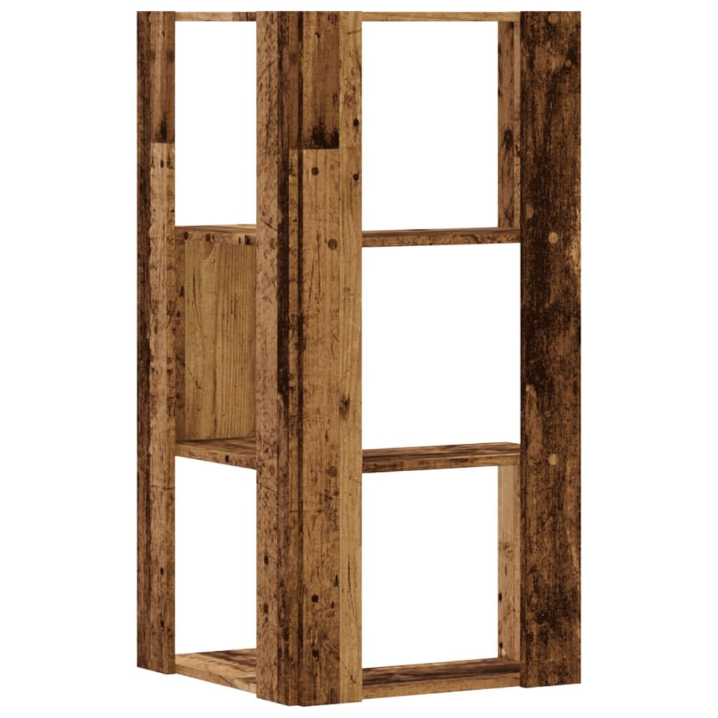Libreria angolare a 3 ripiani, in legno anticato, 50 x 50 x 102