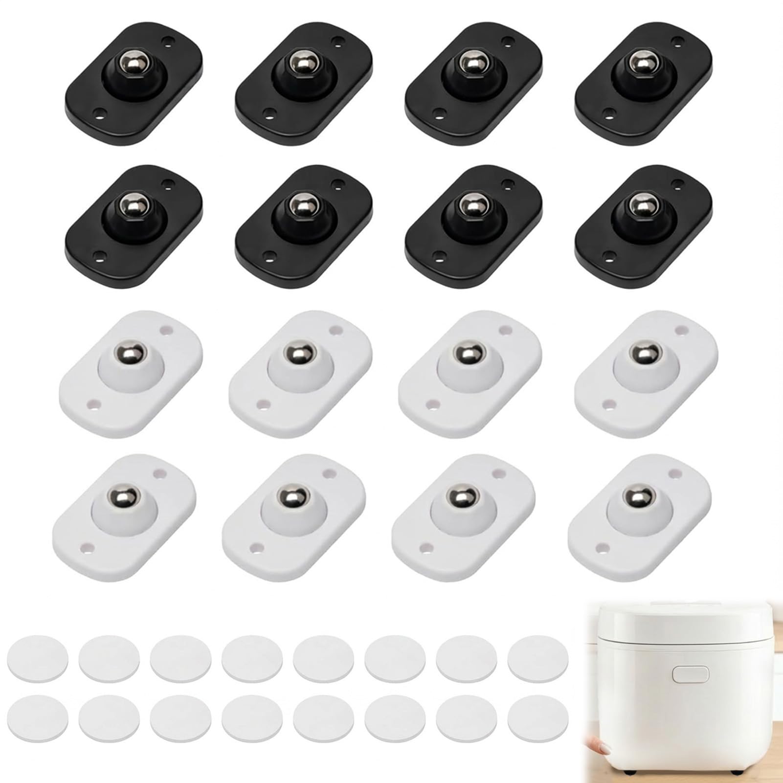 16 Stück Kugelrollen für Küchengeräte, Selbstklebende Mini Rollen Kugelrollen für Möbel 360° schwenkbare Klebbare Universalrad Rollen für Kaffeemaschine Mülltonnen Mülleimer DIY Weiß Schwarz