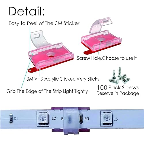 Miniatura 4 de ATB- Tira de luces LED autoadhesivas para montaje y clips, soporte de tira LED, clips organizadores de cables para vehículos, gabinetes, debajo