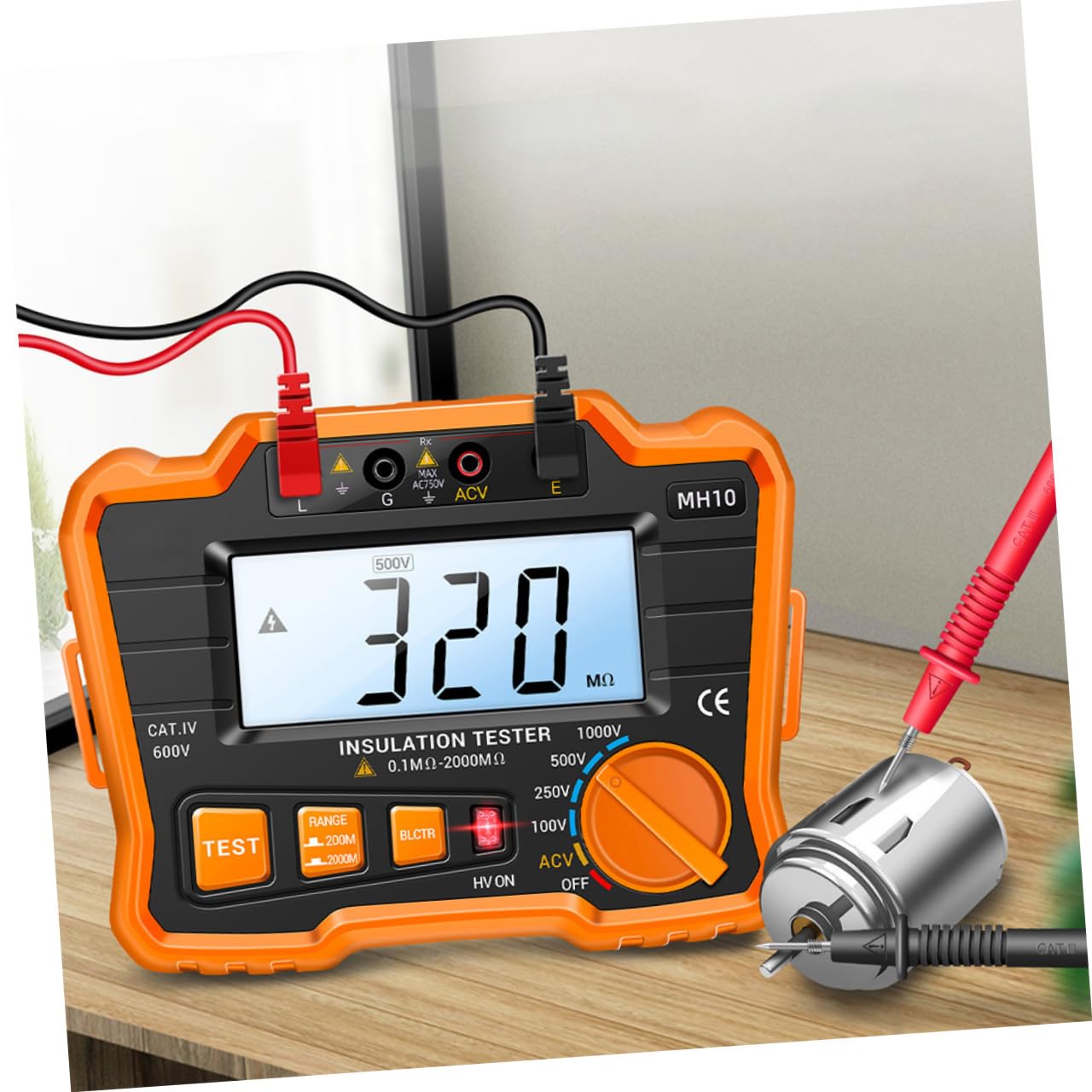 Megóhmetro Medidor Electrónico Industrial Mh10 de Resistencia de Aislamiento Digital Retroiluminación Lcd Naranja para Pruebas Eléctricas y Mantenimiento Profesional