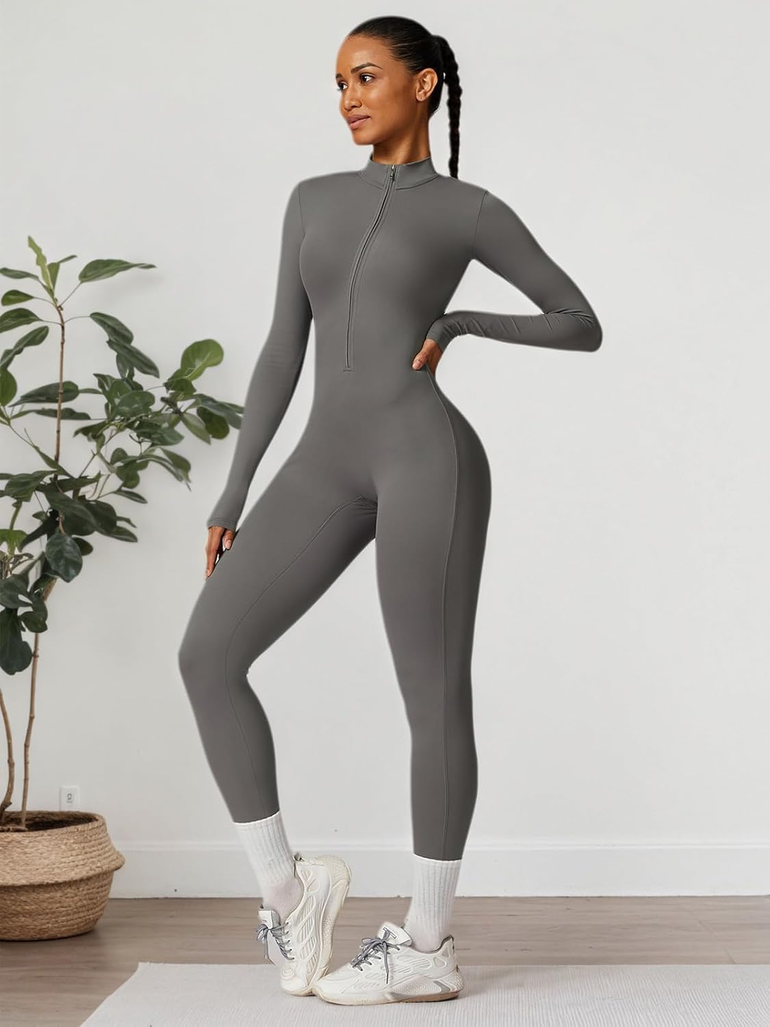 ECUPPER Women Long Sleeve Bodycon Jumpsuits Workout Zip Up Unitard One Piece Full Bodysuits Sexy Yoga Rompers Pants - Image 3