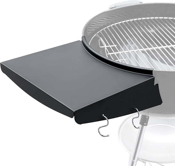 QuliMetal Side Table Shelf for Weber Kettle Grills 22 Inch, Grill Table Shelf Replaces Weber Master Touch & Original Charcoal Grills, Grill Accessories for Weber Kettle, Outdoor Steel BBQ Table Shelf