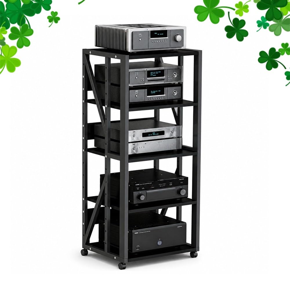 KLerDH Media Racks, AV Media Stand Movable Audio Rack 3 4 5 Tier Hifi Stereo(Black,5 Tier)