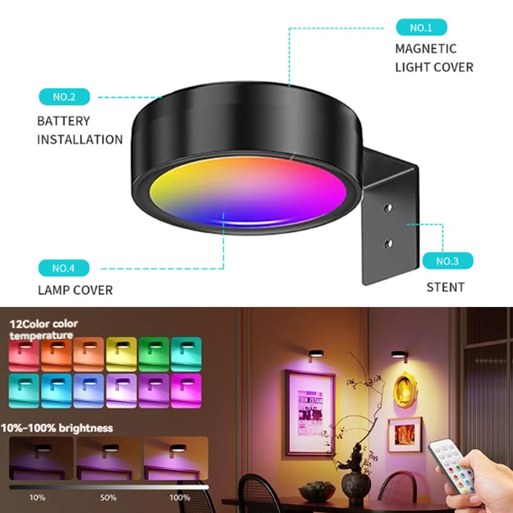 Magnetisches Mallicht Mit 13 Beleuchtungsmodi, Magnetische LED Bilderleuchte, Bilderleuchte Kabellos Mit Fernbedienung Und Timer, für Bilder Dartboard Fotorahmen Portrait (Weiß-13-Farben, 3Pcs)