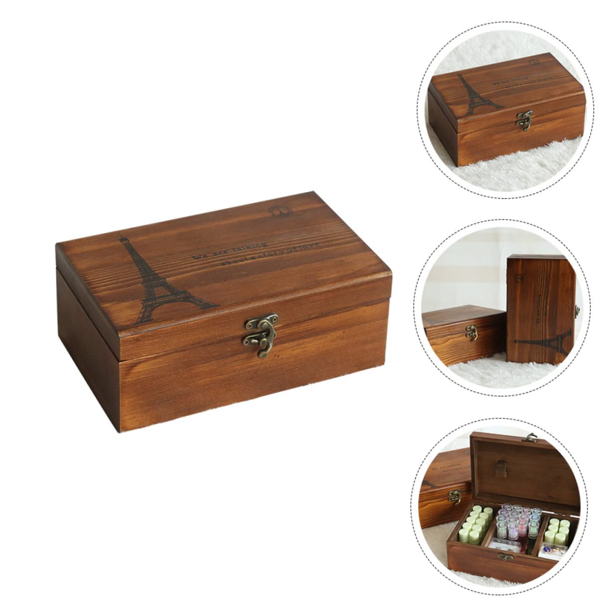 Cabilock Wooden Needlework Storage Box Sewing Tools Holder Multi-layered Storage Tidy Desktop Coffee Color