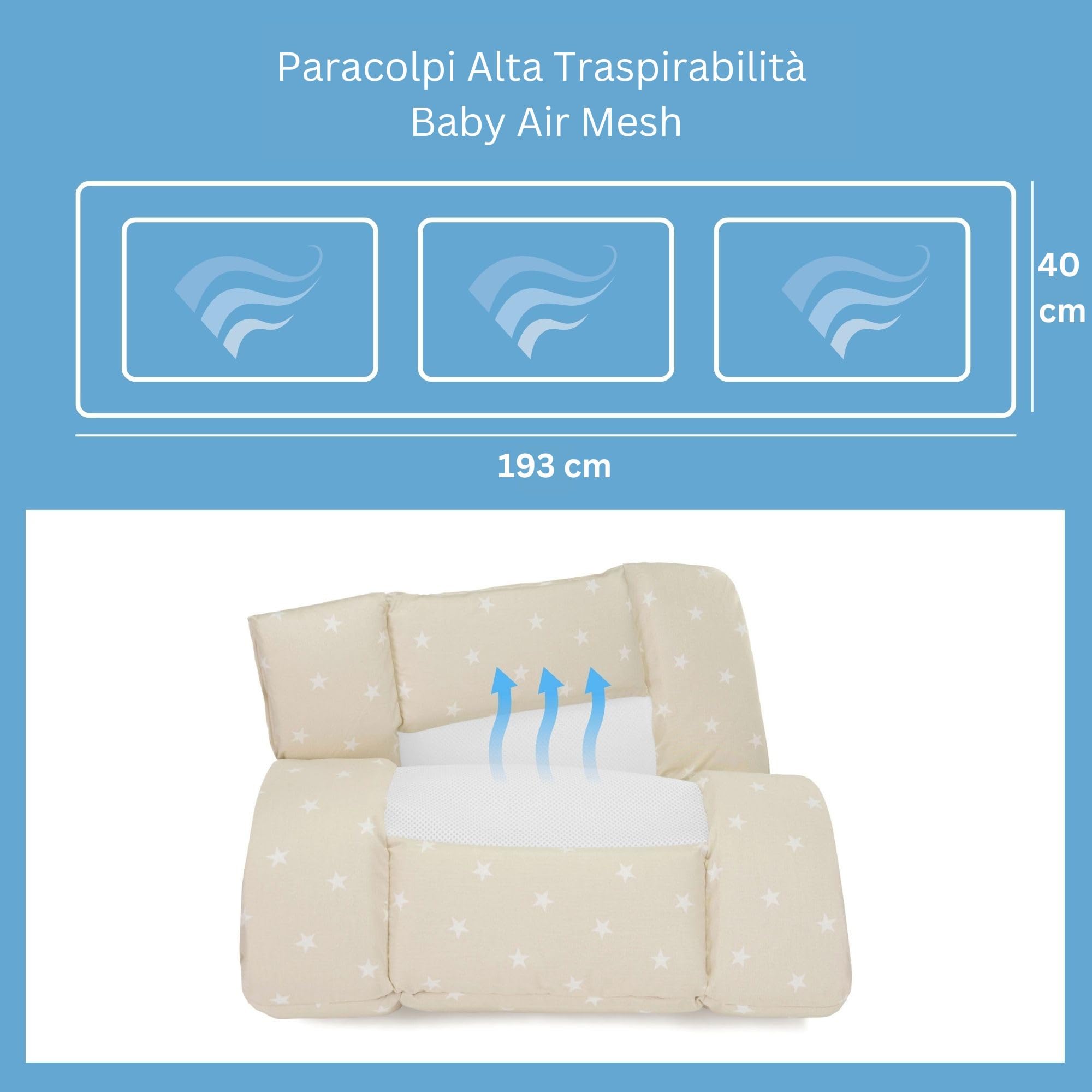 Paracolpi Lettino Ad Alta Traspirazione Baby Air Mesh Fantasia Beige