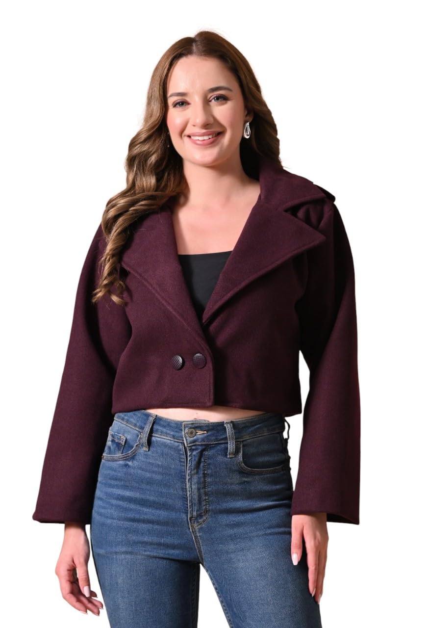 house of jangid Women’s Fleece Winter Crop Coat – Soft Winter Warm Lapel Collar Jacket with Full Sleeves, 1 Inner Pocket | Stylish Blazer Coat for Office, Casual Wear-picture-18