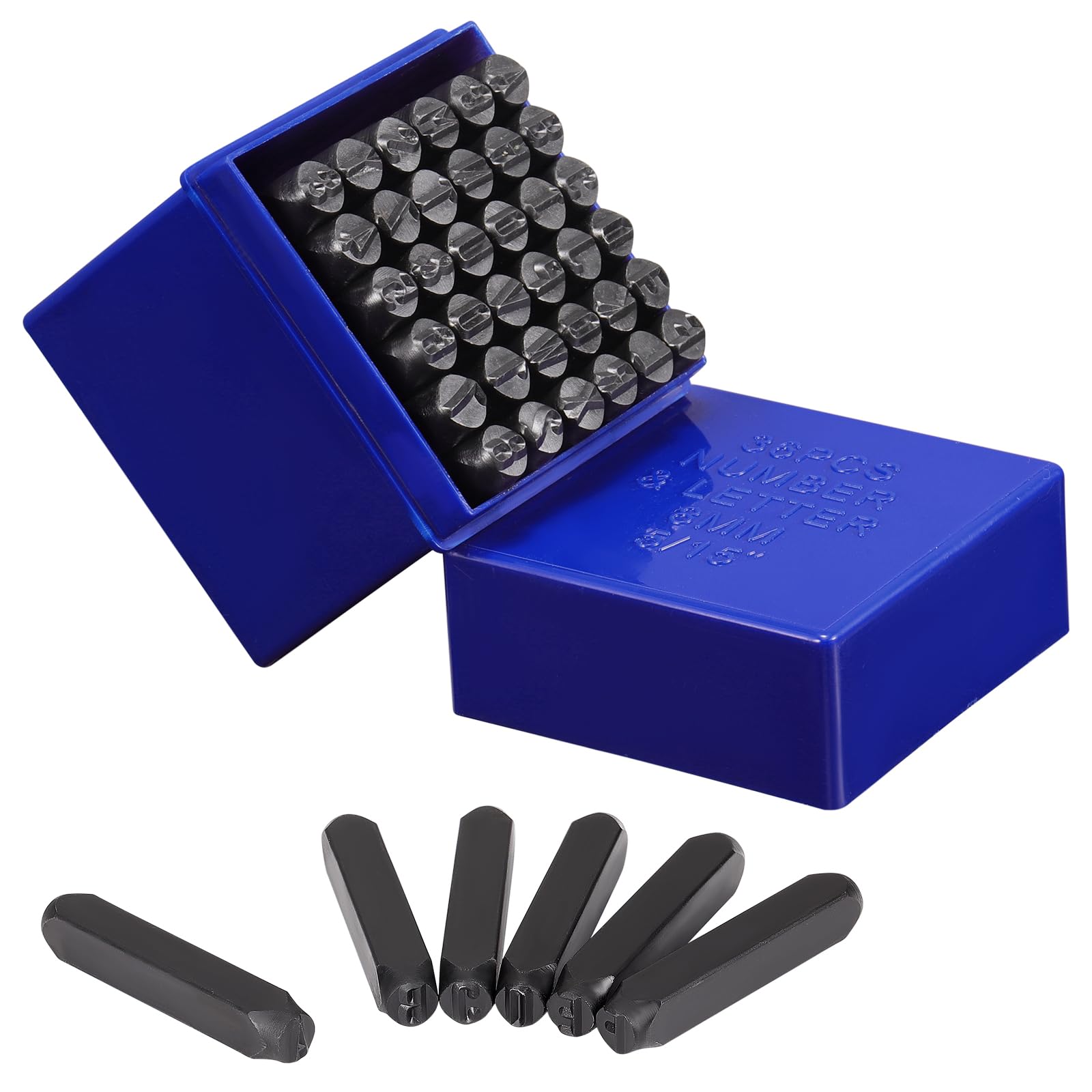 Coolty Juego de 36 letras de percusión de 8 mm, números de la A a la Z y números del 0 al 9, y para sellos de metal, plástico, madera, cuero, bricolaje, fabricación de joyas