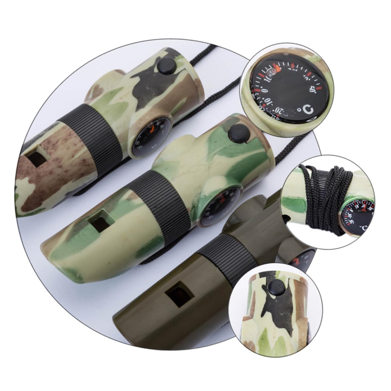 Mipcase Sifflet De Survie en Plein Air De Plein Air Sifflet Coulissant Turbo Bac De Rangement Bac Rangement Thermomètre Sifflet 7 en 1 Sifflet Multifonction Abdos