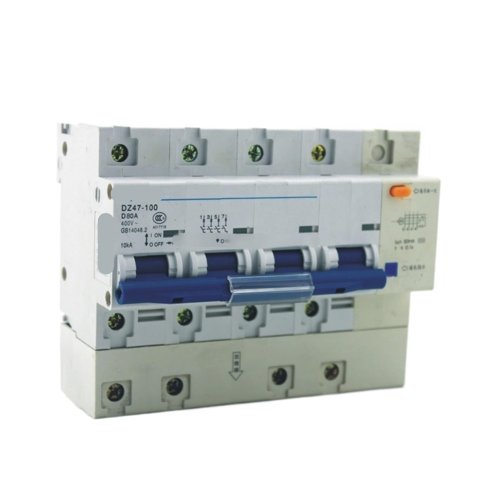 Disjoncteur différentiel DZ47LE 4P 80A stoppe courts-circuits 400V