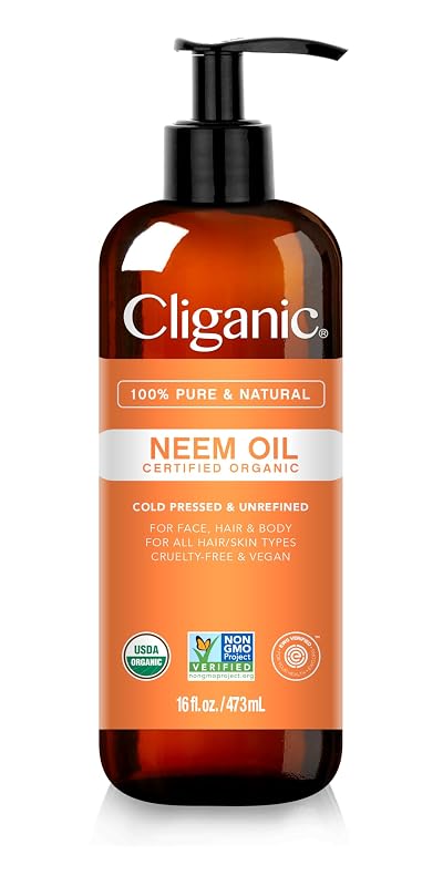 Óleo de neem Cliganic para rosto, pele e plantas, prensado a frio, 473 mL