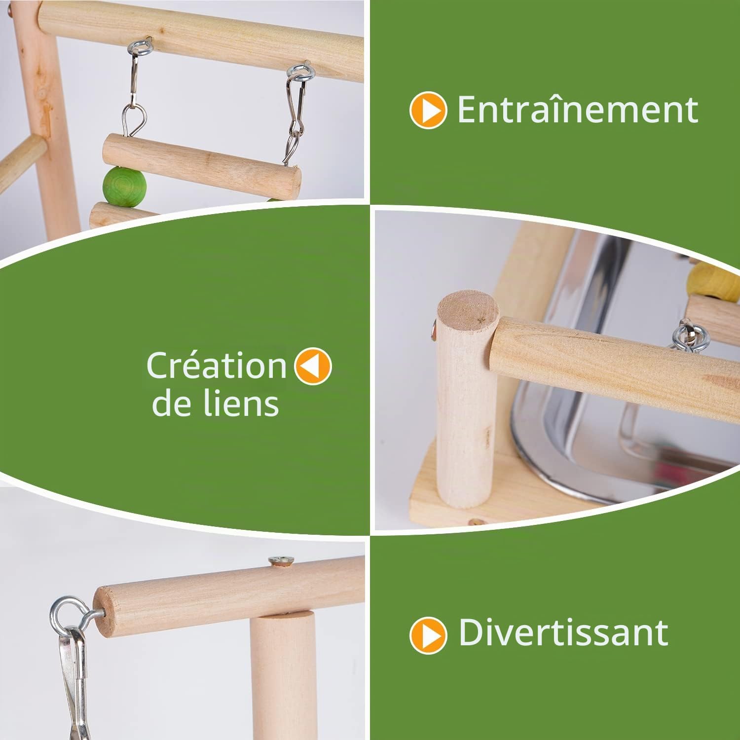 Aire de Jeux pour Perroquets, Jouets Oiseaux en Bois avec Mangeoire, Balancer, Jouet à Mâcher, Support de Jeu pour Perroquet pour Calopsittes, Conures, Perruches, Pinsons