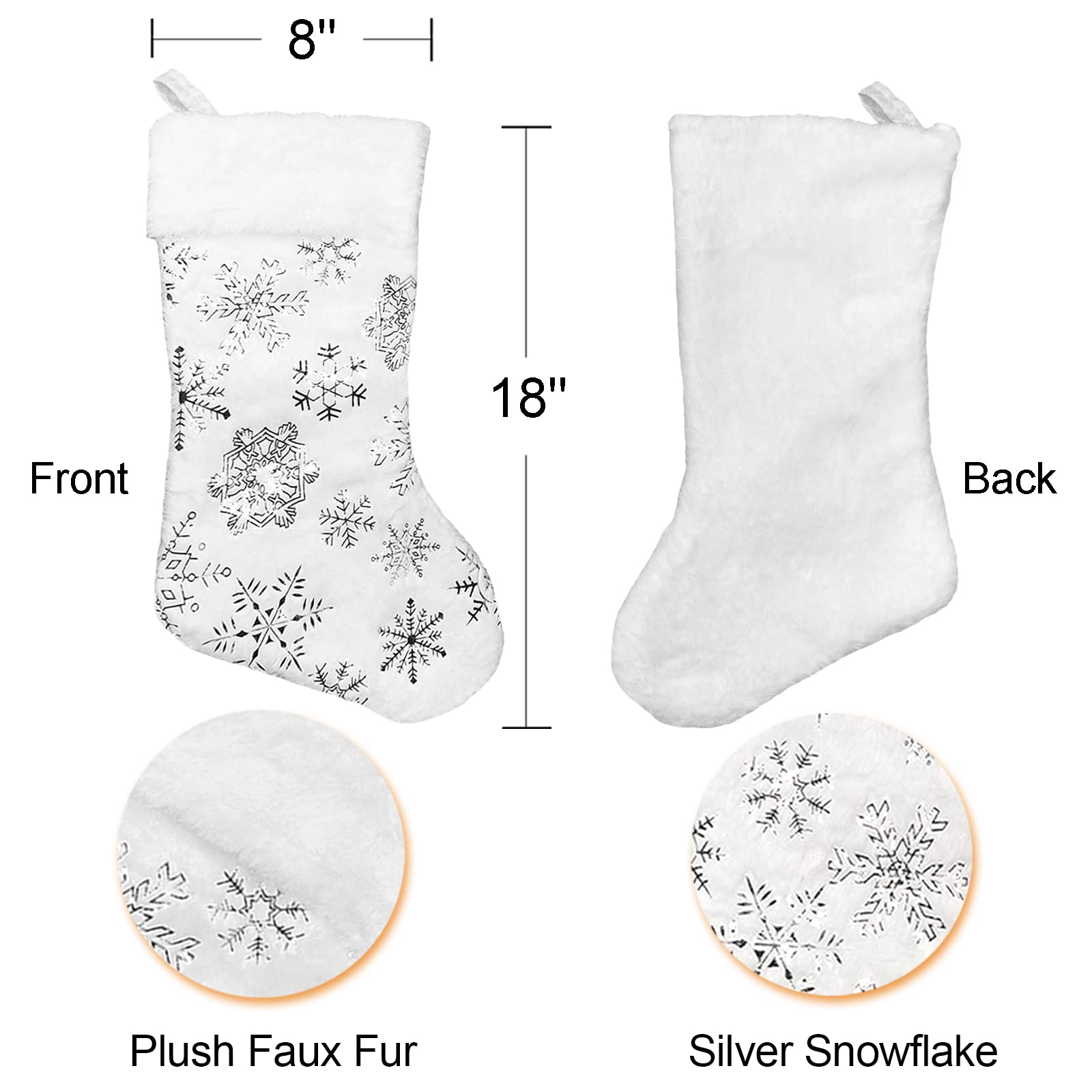LiHoota Christmas Stockings Large 18 inches 4 Pcs - Plush Faux Fur Xmas Stocking with Silver Snowflake, for Family Holiday Personalized Party Decorations